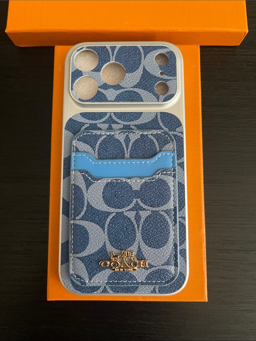 Coach Blue Canvas iPhone Case with Card Holder for 17 pro Max